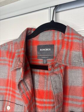 Bonobos Men’s Flannel Shirt Size Large Slim Fit Tailored Short Orange Cotton